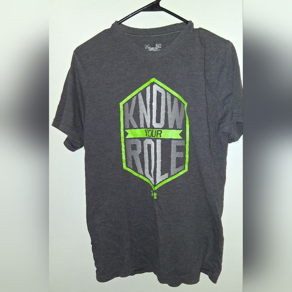Under Armour Dark Gray Tee with Neon Green Design